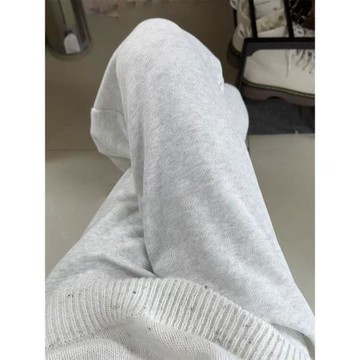 白色運動褲女小個子秋款2026新款加絨寬松休閑闊腿褲直筒束腳衛褲