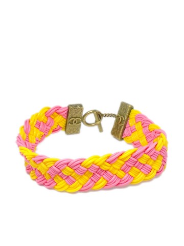 CHANEL Pre-Owned - 1994 CC-embossed braided choker - women - Gold Plated/Acrylic - One Size - Pink