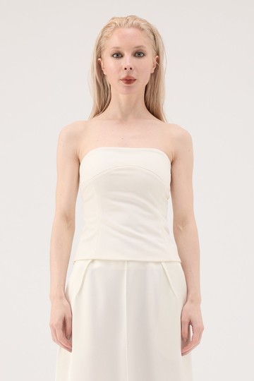 立體弧線平口上衣 - 白