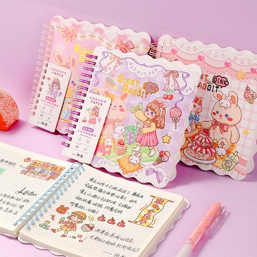 現貨《文具用品C5D】兔兔方形花邊線圈筆記本 ♥ 學生手帳筆記 創意可愛 文具用品 禮物 網格內頁 15*15cm