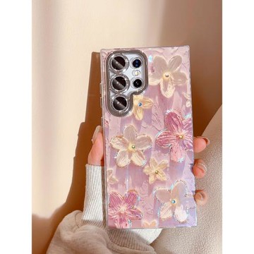 藍光油畫紫花朵適用三星s24ultra手機殼s24+春季新款s24鏡頭全包s25ultra高級感小眾s23加女款硅膠防摔保護套