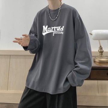 【台灣出貨】M-8XL 長袖T恤 薄長袖 日式上衣 圓領T恤 男衣服 超大尺碼男裝 印花上衣 寬鬆T
