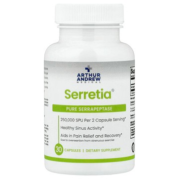 Arthur Andrew Medical, Serretia®，全舍雷肽酶，30 粒膠囊（每粒膠囊 125,000 SPU）