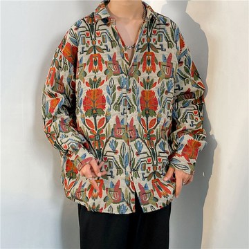 潮牌中性風提花襯衫男 日系復古小眾設計感襯衫外套