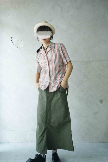 尋寶古著-復古鎖鏈拓印印花厚針織開襟復古襯衫