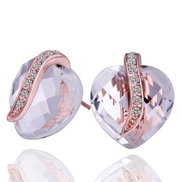 純銀耳環鍍18K金水晶耳飾-別緻愛心鑲鑽時尚情人節生日禮物女飾品73cg209【獨家進口】【米蘭精品】