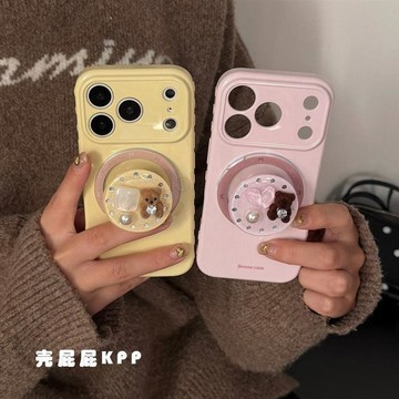 【Upton】奶油黃 可愛 鑽石小熊 磁吸 支架 軟手機殼 適用iPhone17 16 15 14 Pro max 13