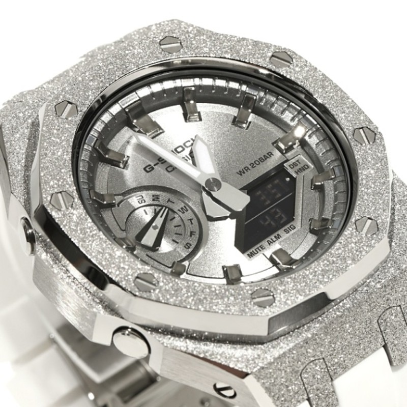 G-SHOCK GA2100SB カシオーク メタル カスタム フロステッド ホワイトラバーバンド カシオーク ステンレス製 艶消しモデル  Frosted Edition CASIOAK シルバー文字盤 | LINEショッピング