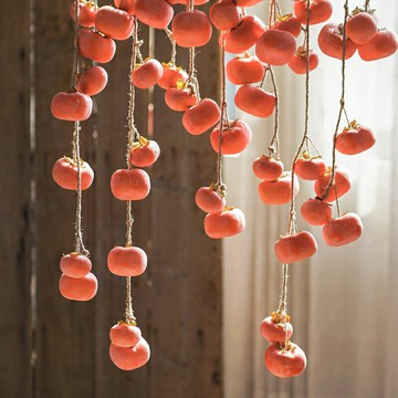 過年喜慶喜柿連連帶霜仿真柿子串墻上掛件家里造景擺件柿柿如意