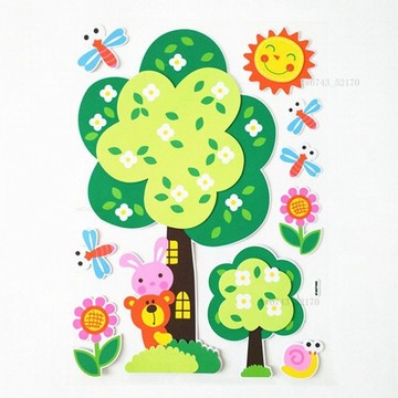 教室佈置牆貼 幼儿園裝潢牆貼兒童房環境佈置立體可移除牆貼紙泡沫動物花卉貼畫