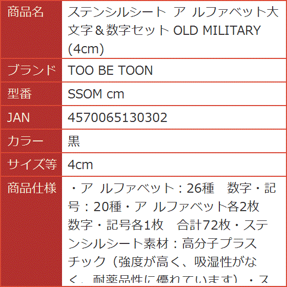 ステンシルシート アルファベット大文字 数字セット OLD MILITARY