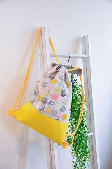 彩色圓點 帆布後背包 束口後背包