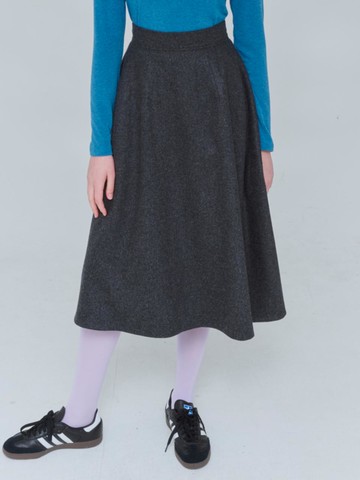 A-line Volume Wool Long Skirt [Grey] (0124)