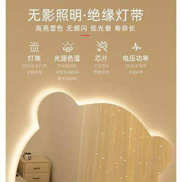 led智能化妝鏡帶燈梳妝鏡女生臥室壁掛美妝鏡梳妝臺異形補光鏡子