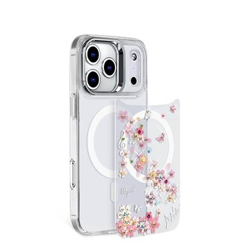 iPhone 17/16/15/14/13系列 可拆式磁吸片材彩鑽手機殼-彩櫻蝶舞