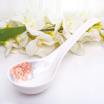 瑤華湯勺陶瓷防燙長柄骨瓷大湯勺韓國創意拱橋鑲金花卉飯勺陶瓷勺