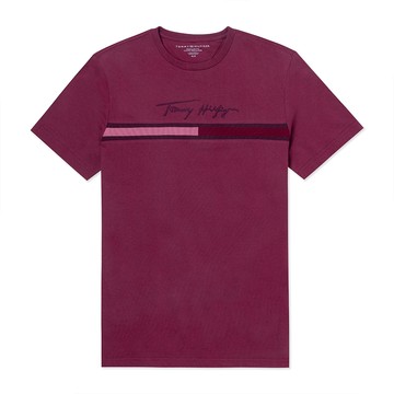 TOMMY 熱銷刺繡大Logo圖案短袖T恤-酒紅色