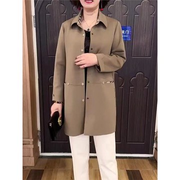 春秋新款時尚洋氣外套中年顯瘦上衣女裝開衫中長款媽媽裝休閑風衣