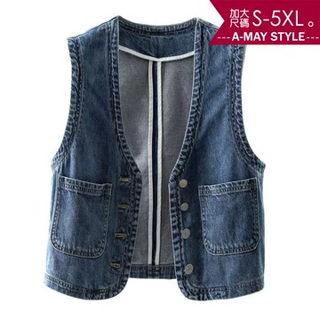 加大碼 馬甲背心 時髦休閒大口袋薄款牛仔背心(S-5XL)【XJG250935】＊艾美時尚(現+預)