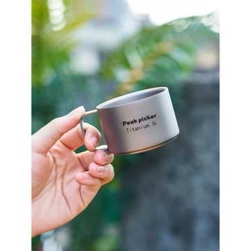 雙層純鈦咖啡杯小茶杯戶外鈦杯手柄水杯防燙喝茶耳杯帶把品茗杯