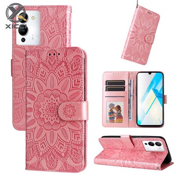 XICCI 翻蓋手機殼適用於 Infinix Note 12 G96 手機殼向日葵壓花磁性皮革錢包手機套