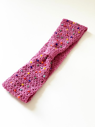 鈎織通花加七彩釘珠髮帶