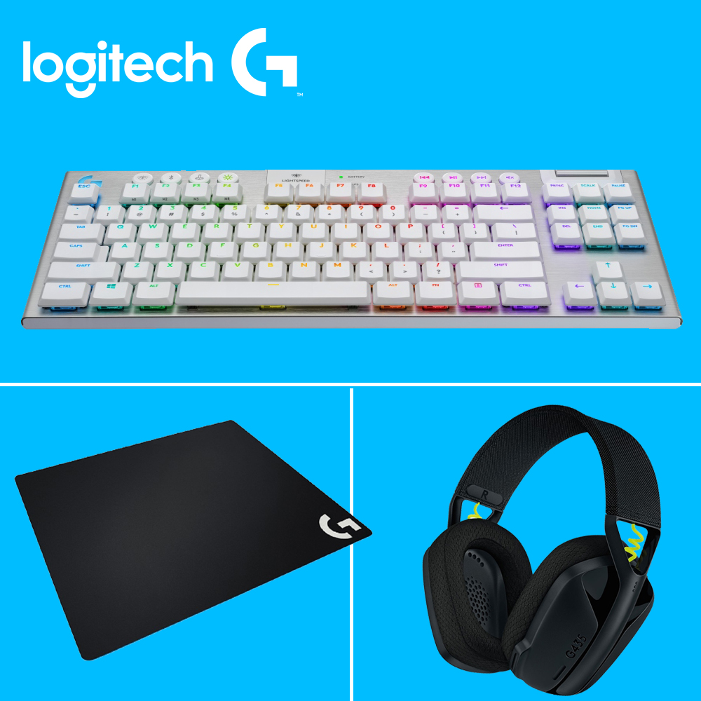 Logitech 羅技】G913 無線鍵盤/茶軸/TKL/白色G435 藍芽耳機G640 滑鼠墊