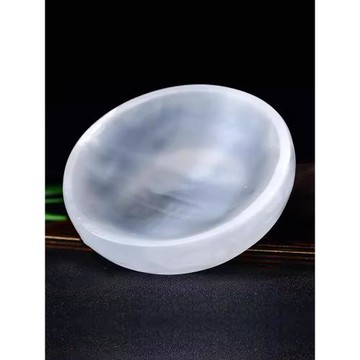 天然透石膏圓碗擺件凹槽面石膏原石消磁碗容器首飾收納碗