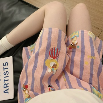 DUYI~夢詩睡褲女雲朵棉短褲卡通薄款加肥寬鬆高腰休閒可愛夏季五分傢居睡褲
