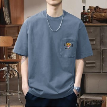 ✨限時熱購⚡ 男士短袖 純棉 短袖 T恤 男 圓領 寬鬆 休閒 印花 口袋 大尺碼 涼感 夏季 純棉短袖 衣服 上衣