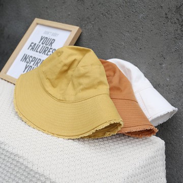 日系簡潔毛邊純棉漁夫帽夏遮陽帽海邊度假盆帽新款太陽帽純色帽子1入