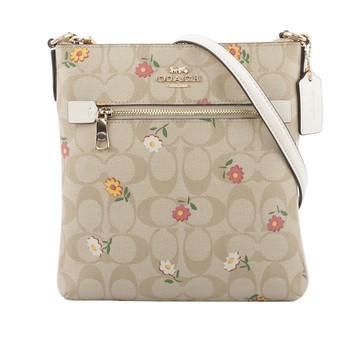 COACH Rowan 小花圖案拉鍊口袋迷你方形斜背包（淺卡其）_廠商直送