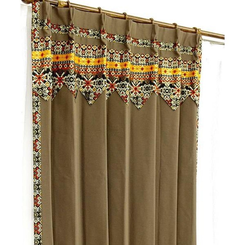 幅110〜150cm×丈80〜100cm バリ布の飾り付きアジアンカーテン 防炎