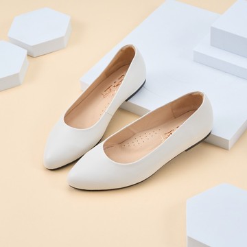 足弓支撐_素面減壓尖頭平底鞋 白色