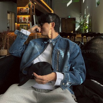 正韓率性立領中短版牛仔機車夾克 2色 YUPPIE 預購出清