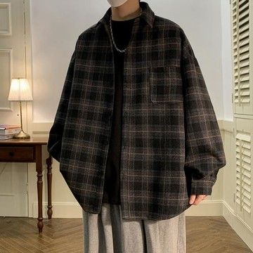 小香風格子外套男春秋款潮流美式復古港風chic高級感青少年夾克厚