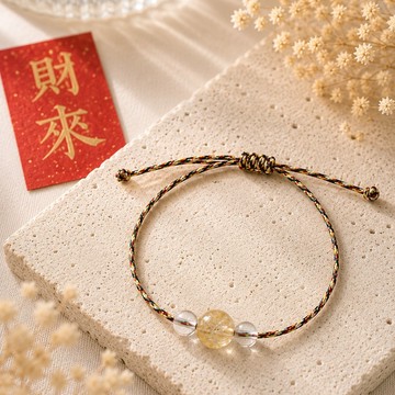 《小息光》大稻埕祝福平安五色繩-財來（黃鈦晶×白水晶）