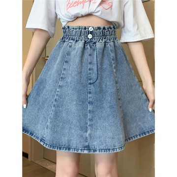 加大碼胖mm高腰牛仔短裙女新款胖妹妹寬松顯瘦松緊腰a字半身裙子