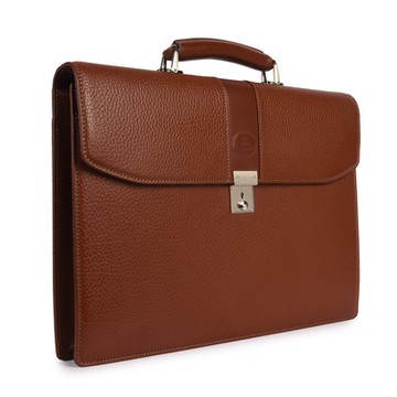 BURBERRY 巴寶莉  經典戰馬LOGO荔枝紋皮革金屬壓釦手提公事包-中型/咖啡色