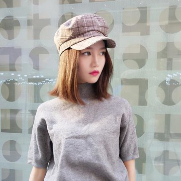 BEAUTYJAPAN 日系英倫風格子棉質平頂海軍帽0118摩卡色