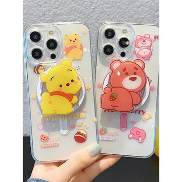 磁吸可愛黃色熊草莓熊適用蘋果15手機殼16promax卡通情侶12軟硅膠iPhone13透明防摔MagSafe全包14plus保護套