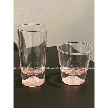 溫柔粉色富士山小眾設計師款玻璃水杯咖啡杯家用水杯威士忌洋酒杯