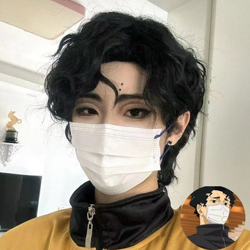 ✨可開發票#假髪 cosplay假髮 排球少年佐久早聖臣cos黑色短捲髮 無需修剪 漫展萬用正太頭套