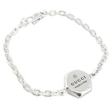 GUCCI 925純銀-商標刻六角鉚釘環釦女用手鍊