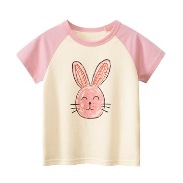 27home - 純棉短袖上衣-塗鴉萌兔-米杏/粉