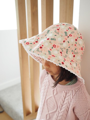 手作雙面棉質粉色小兔防曬帽子 客製尺寸適合小孩成人