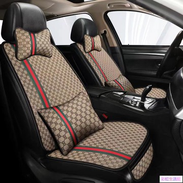 豪華汽車座椅套全套亞麻汽車頭枕枕頭汽車方向盤套坐墊汽車座套套裝