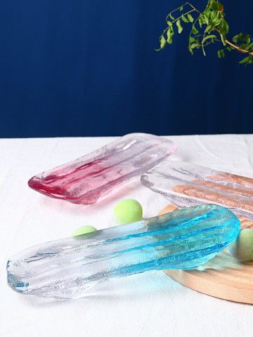 彩色日式壽司玻璃盤子長條盤點心創意小吃西餐盤刺身盤長碟子餐具