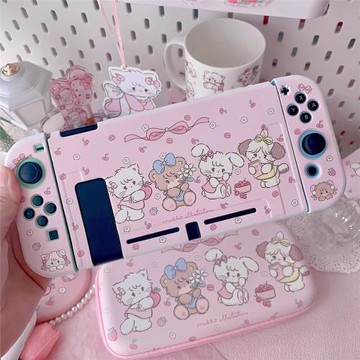 SWITCH OLED保護殼櫻桃小動物OLED白色硬殼NS可插底座