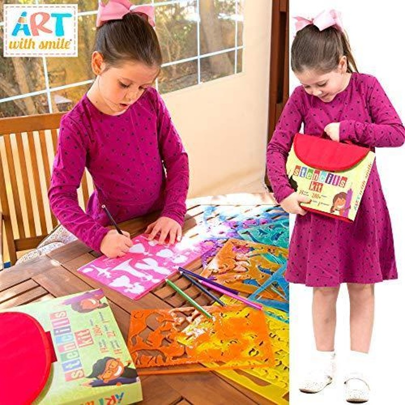 Drawing Stencil Kit for Kids Large 54-Piece| Fun Travel Activity Set Organizer